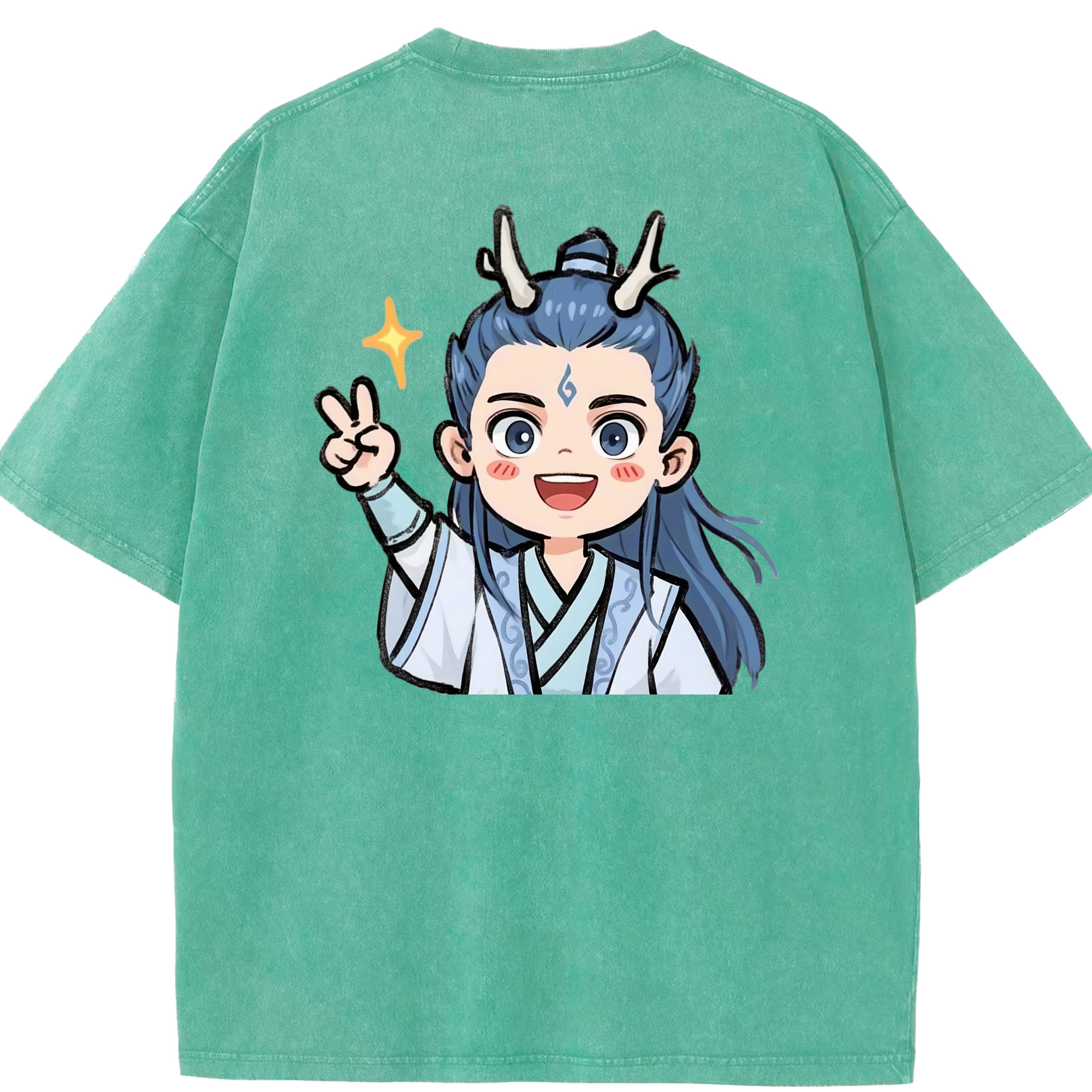 （画像用） Ne Zha 2 ナタ 魔童の大暴れ 綿100% ヴィンテージ風 半袖Tシャツ（背面プリント）